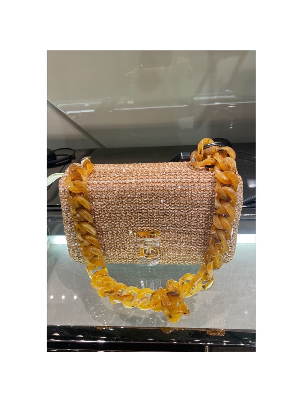 Burberry Woven Beige Shoulder Bag with Amber Chain
